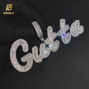 Personal isierte benutzer definierte Baguette Anfangs buchstabe Anhänger Bling Zirkon Weißgold Kapital Alphabet Name Halskette - Product Image 1