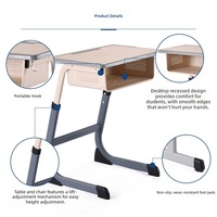 Ensemble chaise et bureau en acier en forme de C moderne pour les élèves du primaire et du secondaire ; bureau réglable en hauteur pour une seule personne avec plateau en bois