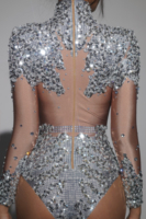 Combinaison en strass or et argent pour femmes, tenue de drag queen, costume de danseuse Gogo, justaucorps de pole dance, combinaison courte une pièce
