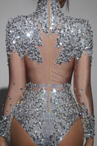 सोने की चांदी की राइनस्टोन बॉडीसूट महिलाओं ने रानी त्योहार के संगठन गोगो नर्तक पोशाक पोल नृत्य को एक टुकड़ा छोटा जम्पसूट - Product Image 6