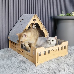새로운 디자인 접이식 펠트 고양이 은신처 실내 고양이 집 장난감 포함 편안한 고양이 침대 - Product Image 4