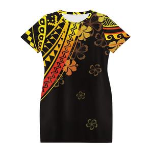 1MOQ su misura <span class=keywords><strong>giallo</strong></span> motivo floreale donna manica corta Tshirt Mini abiti taglie forti una linea con stampa fiori hawaiani - Product Image 4