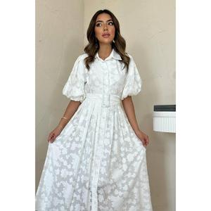 เดรสทรงเอไลน์แขนบอลลูนสีขาวนวลแบบขายส่ง คอทรงโอ เอวธรรมชาติ ผ้าทอระบายอากาศได้ดี เหมาะสำหรับใส่ในชีวิตประจำวัน สไตล์ลำลอง - Product Image 3