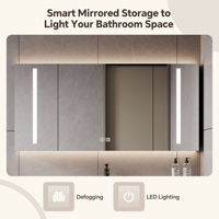 Mueble de Baño Moderno con Lavabo de Cerámica, Espejo Inteligente con Iluminación LED y Antivaho, Mueble de Pared para Hotel y Villa