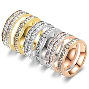 Vàng 18K Thép Không Gỉ Zircon Titan Nhẫn Cưới Vuông Nhỏ Kim Cương Cho Vài Đám Cưới Nhẫn Set