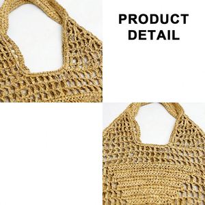 Bolsas de Compras Plegables de Gran Capacidad con Logotipo Personalizado, Bolsa de Mano Tejida Calada, Bolsa de Malla Retro de Moda, Bolsa de Viaje para Vacaciones y Playa - Product Image 3