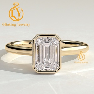 Bague de fiançailles unisexe de luxe en or massif 14k 18k, diamant de laboratoire sur mesure taille émeraude, plaqué rhodium, certifié IGI, CVD HPHT - Product Image 1