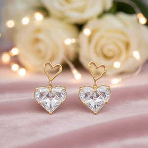 Orecchini pendenti con cuore in cristallo dorato per donna, gioielli da sposa alla moda, montatura a griffe in oro 18 carati - Product Image 2