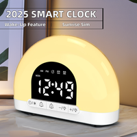 Jam Alarm LED Smart Sunrise Wake Light Sleep Aid Sounds dengan Kalender, Desain Eropa, Elektrik, Fitur Snooze 9 Menit untuk Kantor dan Rumah
