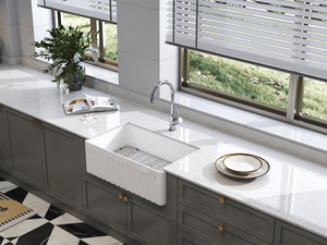 <span class=keywords><strong>Lavello</strong></span> da <span class=keywords><strong>Cucina</strong></span> in Ceramica Stile Americano Retrò, Grande Vasca Quadrata Singola, Nero Opaco o Bianco, Semi-incassato con Un Foro, Facile da Pulire - Product Image 3