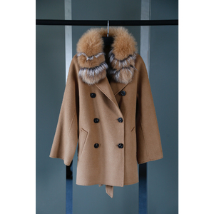 Cappotto Invernale da <span class=keywords><strong>Donna</strong></span> in Cashmere e Lana a Doppia Faccia con Vera Pelliccia di Volpe, Lussuoso Cappotto di Media Lunghezza - Product Image 5