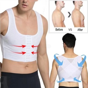 Men's Breast Shaping Compression Vest With Zipper And Hooks White Nylon <b>Back</b> <b>Support</b> For Body Shaping - Product Image 3