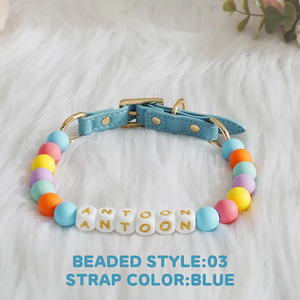 Collar para Perro con Cuentas, Collar de Cuero para Mascotas con Hebilla Ajustable, Collar Personalizado con Nombre de Perro en Color, Venta al por Mayor - Product Image 4