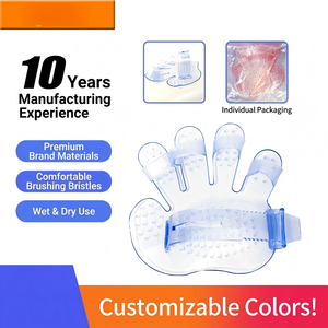 Guante de Masaje de Cinco Dedos y Cepillo de Baño para Perros y Gatos, Herramienta de Aseo Plegable, Impermeable, de Plástico Suave (Azul/Rosa) - Product Image 2