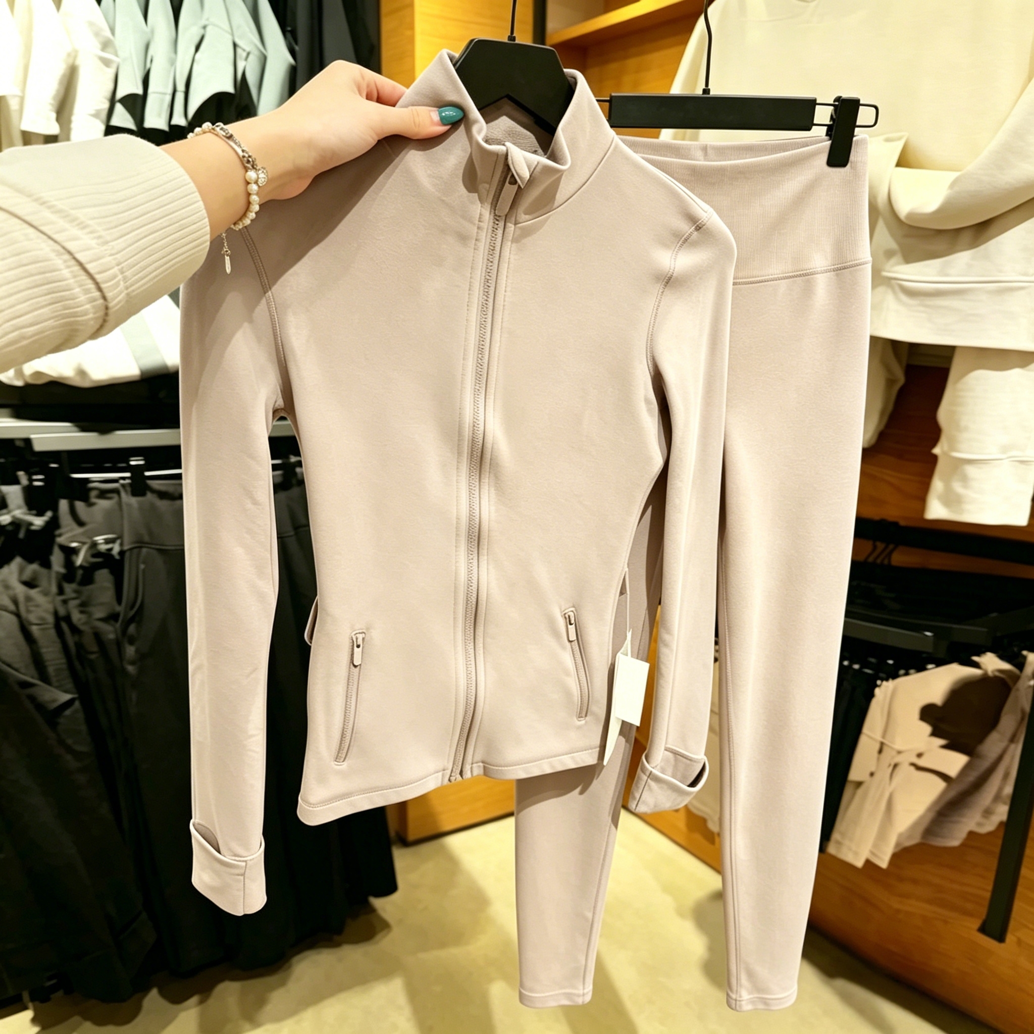 Yoga Sets Women Jacket Leggings Classic Muslim Smooth Spacer Jogger Plum Compression Light Pink Spandex Tenue De Sport Ensemble