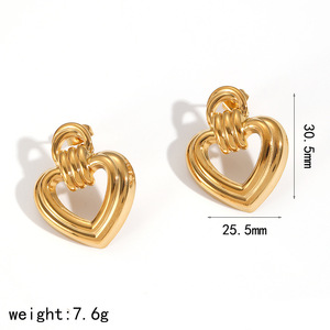 Heart-Shaped <b>Titanium</b> Steel <b>Stud</b> Earrings Gold Silver Color Block Fashion Party Jewelry For Women - Product Image 5