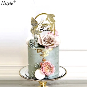 Joyeux <span class=keywords><strong>anniversaire</strong></span> gâteau Topper gâteau décorations fournitures pour bébé douche pour les femmes avec feuilles artificielles arc gâteau déco PQA403 - Product Image 2