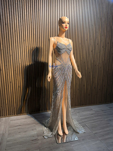 Elegante Vestido de Sirena sin Mangas para Mujer, Material de Seda, Vestido de Noche de Alta Gama con Pedrería para Fiesta - Product Image 5