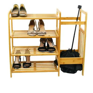 Для домашнего использования 4-ярусный выставочный стенд натурального бамбука стеллаж для хранения обуви с держателем зонта деревянный небольшой полка для обуви Органайзер для прихожей