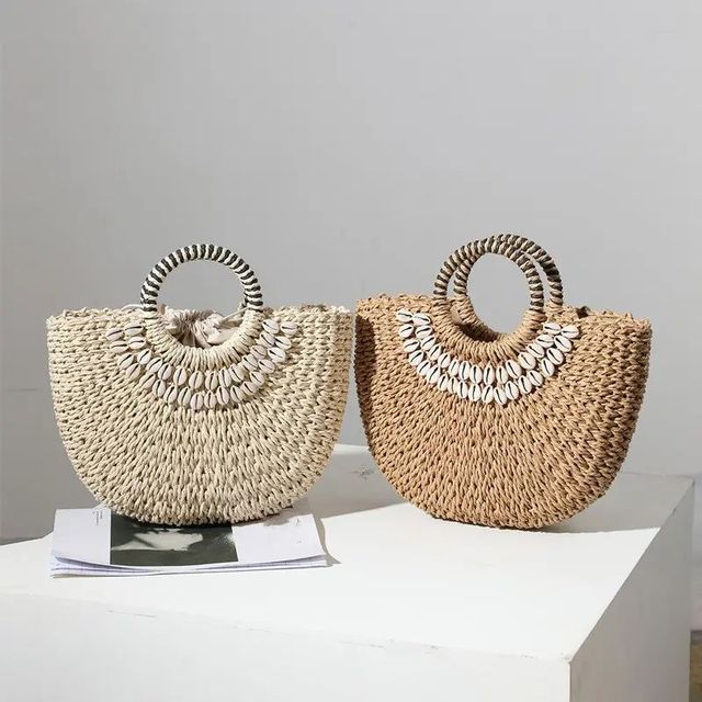Bohemian Style Wholesale Half-Round Handmade Woven Straw Bag Summer Women Girls Large Beach Handbag