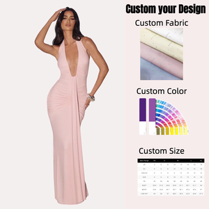 Vestidos de mujer sexys, nuevos, de color liso, con cuello en V profundo, sin mangas, sin espalda, halter, con espalda abierta, elegantes y a la moda. - Product Image 1