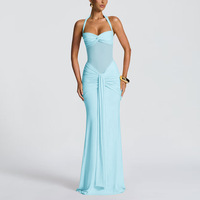 Robe de soirée élégante à col halter pour femmes, robe longue sans manches avec empiècements en maille, dos nu, pour occasions formelles, dîner