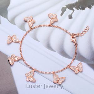 Lustre Rose Gold Plated Silver 7 pulgadas Butterfly Design 1,0mm Round Brilliant Cut Moissanite Bracelet Ajustable - Product Image 3