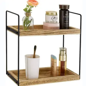 Estante de almacenamiento de escritorio de 2 capas de madera personalizado Tanggula, estante de almacenamiento de cosméticos, estante de exhibición de mostrador de baño de dormitorio de oficina
