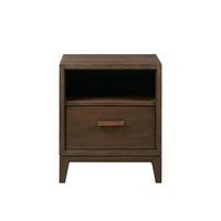 Table de chevet R/H de style campagnard américain à trois tiroirs en bois massif, vintage, effet vieilli, meuble de chambre rétro