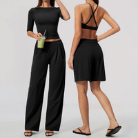 Ensemble de Vêtements de Sport en Gros : Leggings, T-shirt de Gym, Ensemble de Fitness 5 Pièces, Survêtement et Tenue de Yoga pour Femme
