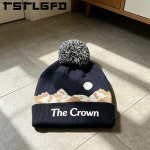 Custom Logo Printed Beanie With <b>Pom</b> <b>Pom</b> Wholesale Bulk Mountain Scene Knit <b>Hat</b> With Soft Fabric Winter <b>Hat</b> Manufacturer - Product Image 5