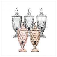 Grand distributeur de jus en verre transparent, style vintage, avec motif gaufré, pour fêtes et buffets, avec support et robinet, vente en gros