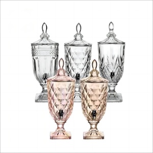 Large Glass Juice Dispenser Wholesale Clear Special Embossed Vintage Party Use Glass Buffet Beverage Dispenser with <b>Stand</b> Spigot - Product Image 2
