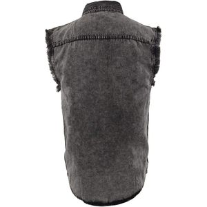 2025 Leather <b>Men's</b> Classic Beige/Black Button-Down Cut off Frayed Sleeveless Casual <b>Denim</b> <b>Shirt</b> MNG11683 - Product Image 2