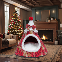Tente pour animaux de compagnie en forme de sapin de Noël, douce et chaude, en peluche, lit pour chat et chien, maison pour animaux de compagnie pour les fêtes d'hiver, pour petits animaux
