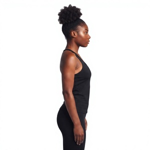 <b>Black</b> Racerback <b>Tank</b> <b>Top</b> Scoop Neck Sleeveless Solid Color Breathable Spandex Polyester Yoga Wear High Waist Full Length - Product Image 4