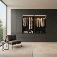 Armoire de dressing de luxe noir mat grande capacité pour villa, avec éclairage LED et tiroirs multiples, dressing haut de gamme