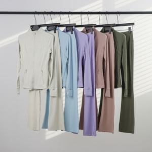 Conjunto Deportivo de 2 Piezas para Mujer, Chaqueta Deportiva con Pantalones Acampanados, Cintura Elástica, Estilo Informal para Otoño - Product Image 2