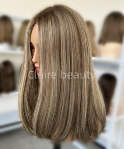 Perruques juives de qualité supérieure Mèches de cheveux européennes Cuticule de couleur <span class=keywords><strong>blonde</strong></span> alignée Perruque juive casher en soie droite - Product Image 5