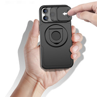 Pour iPhone 15 Pro Max 14 Plus 13 Creux 360 Rotation Béquille avec Lentille Coulissante Fenêtre Protection Forte Magnétique Téléphone Cas
