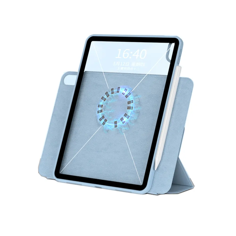 Casing penutup tablet magnetik iPad pro 12.9 inci, casing cangkang belakang transparan dapat dilepas dengan lingkaran
