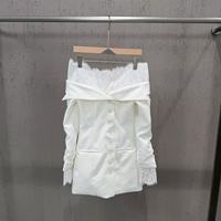 Élégante Robe Costume Femme Blanche à Épaule Unique avec Dentelle et Patchwork, Manches Longues, Boutonnage Simple, Nouvelle Collection Automne 2026
