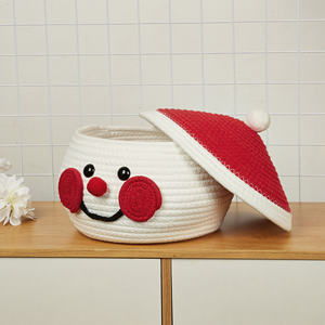 Panier de rangement en corde de coton pour bébé, adorable bonhomme de neige, organisateur de jouets, décorations de Noël pour enfants, panier de rangement pour bonbons - Product Image 4