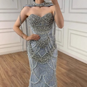 Serene Hill LA72876 여성용 분리 가능한 숄더 케이프 파티 가운이있는 누드 끈이없는 럭셔리 페르시 이브닝 드레스 - Product Image 6