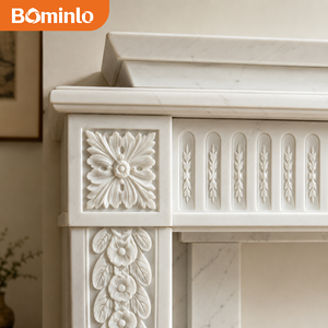 Manteau de cheminée décoratif en marbre blanc avec <span class=keywords><strong>frise</strong></span> cintrée et rosette florale pour salle d'exposition, hall, hôtel, villa, maison - Product Image 6
