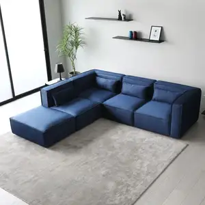 Living Room Furniture Cheap Modern Minimalist L Shape Blue Leather Puff Fabric Modular Corner Sofa