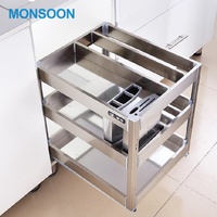 Panier de rangement coulissant modulaire Magic Corner pour armoire de cuisine moderne, en fil d'acier inoxydable à fermeture douce