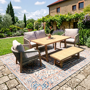 Ensemble de meubles d'extérieur de luxe contemporain pliable en bois d'acacia et teck écologique, comprenant un canapé de jardin, une table à manger et des chaises - Product Image 1