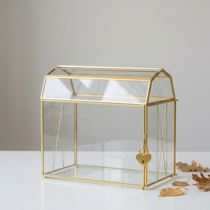 Caja de Deseos Rectangular con Marco de Latón y Cristal para Decoración del Hogar y Bodas - Product Image 1