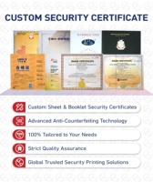 Certificat de sécurité personnalisé avec filigrane invisible UV, papier format A4, estampage à chaud doré, certificat de sécurité avec enveloppe